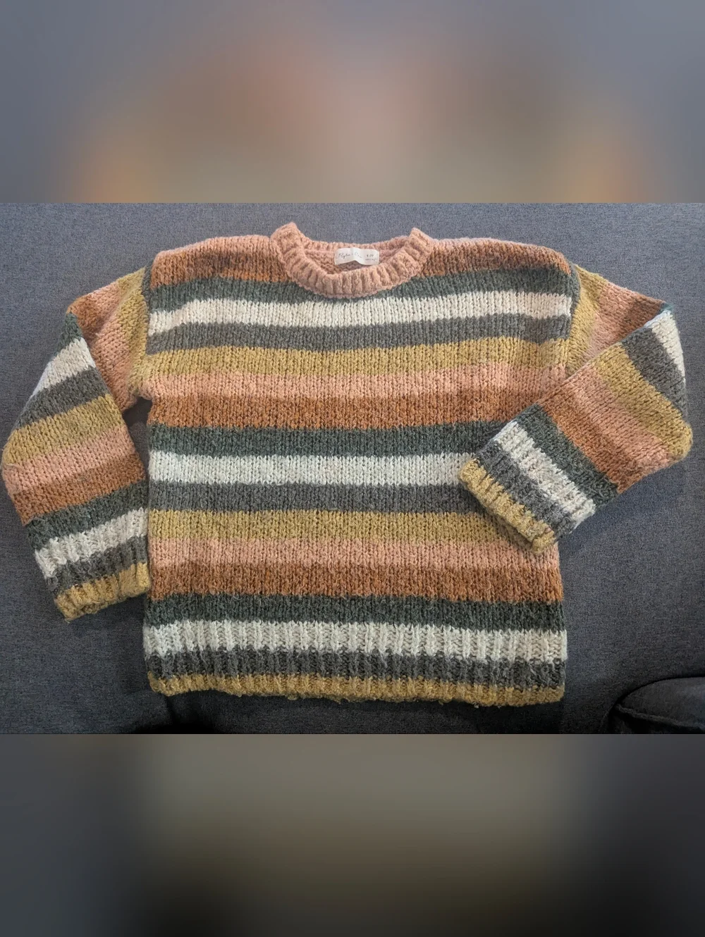 Rylee + Cru Striped Crewneck Sweater in Rust, Olive & Cream
